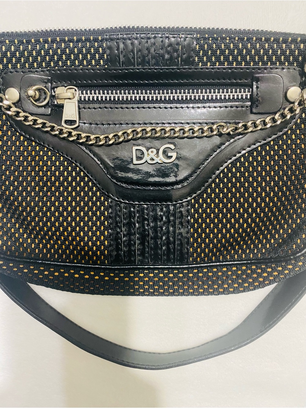 D&G Black & Gold Woven Chain-Accent Shoulder Bag